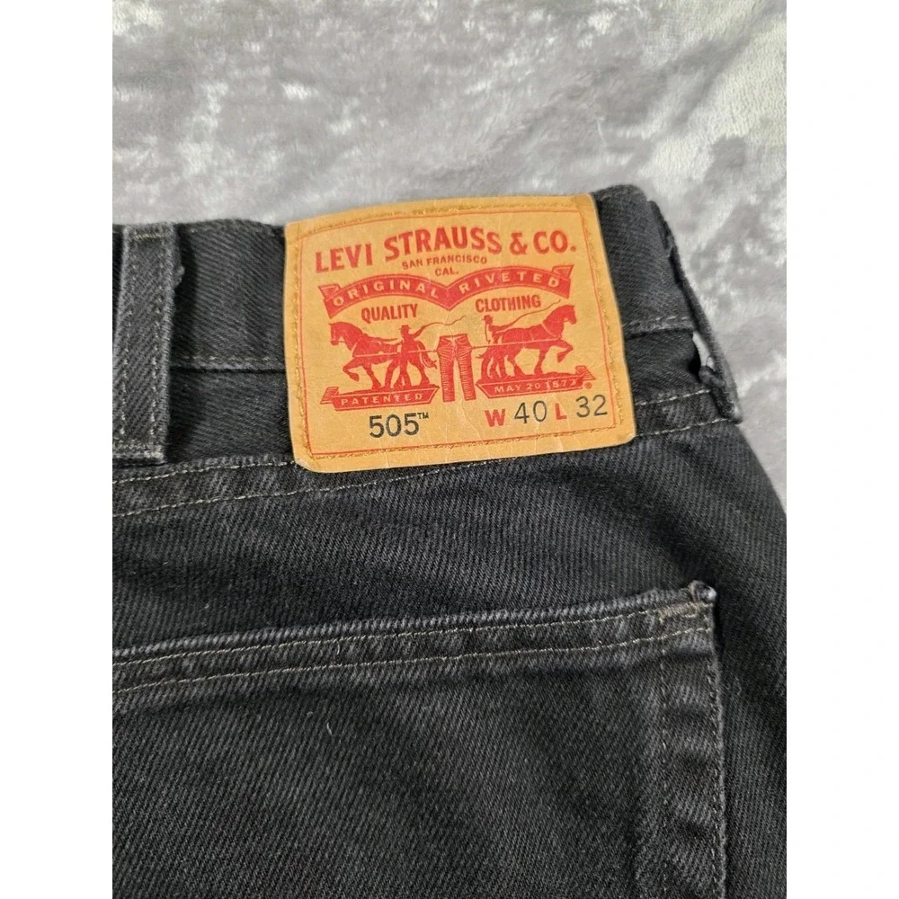Levi's 505 Denim Jeans Mens‎ 40x32 Black Dark Wash Straight Leg